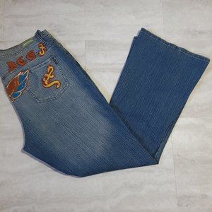 Vintage Women's Neeso Denim Embroidered Graphic Blue Boot Cut Jeans Size 14